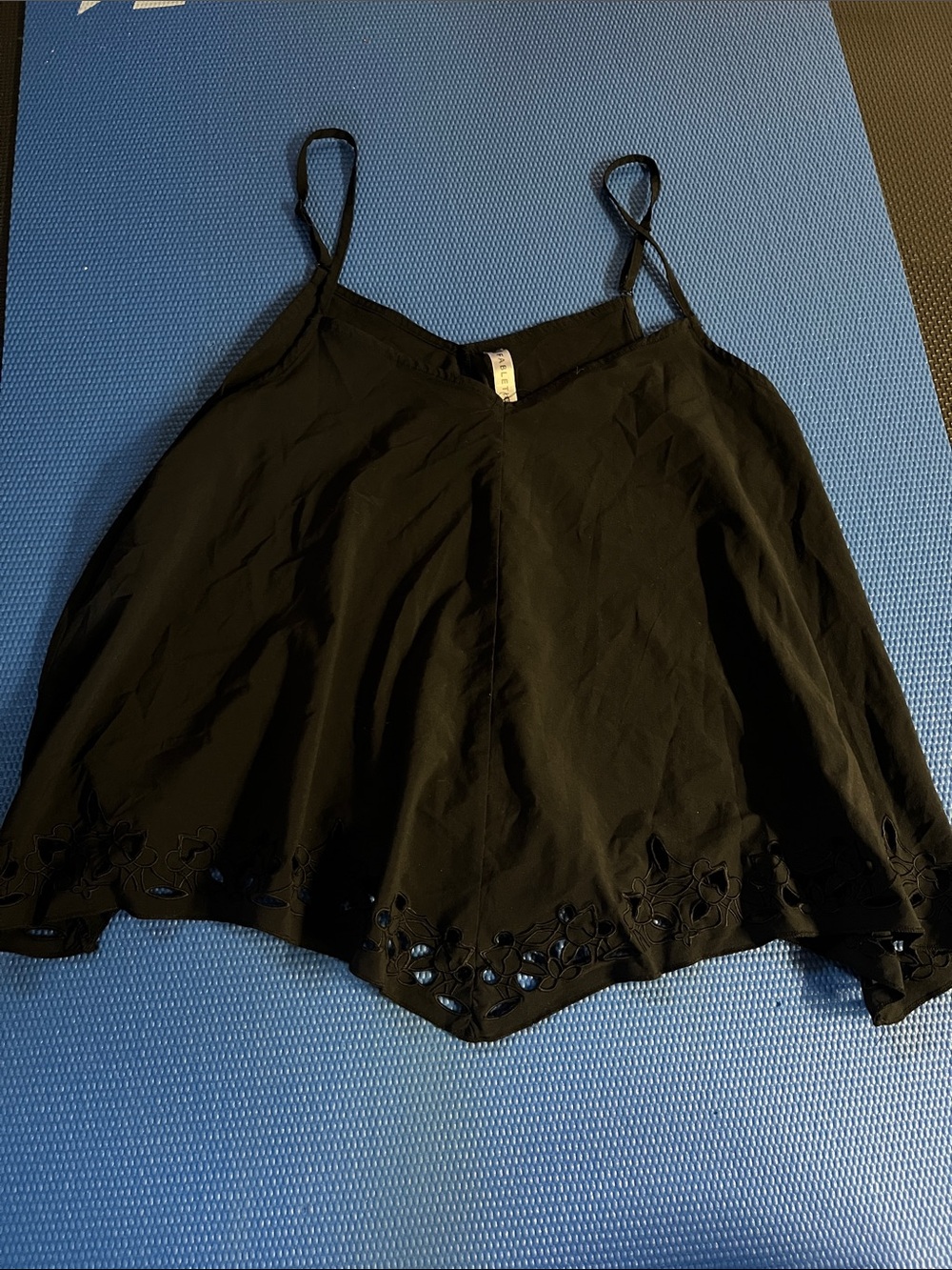 Fabletics Black Eyelet-Hem Spaghetti Strap Cami